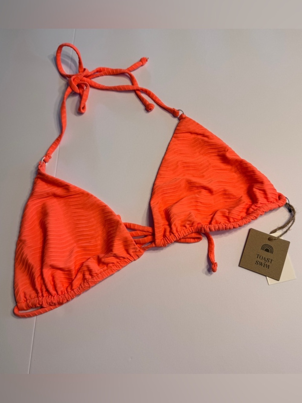 Toast Swim Tangelo Wave Triangle Bikini Top XL Orange Ribbed Tie String Bikini